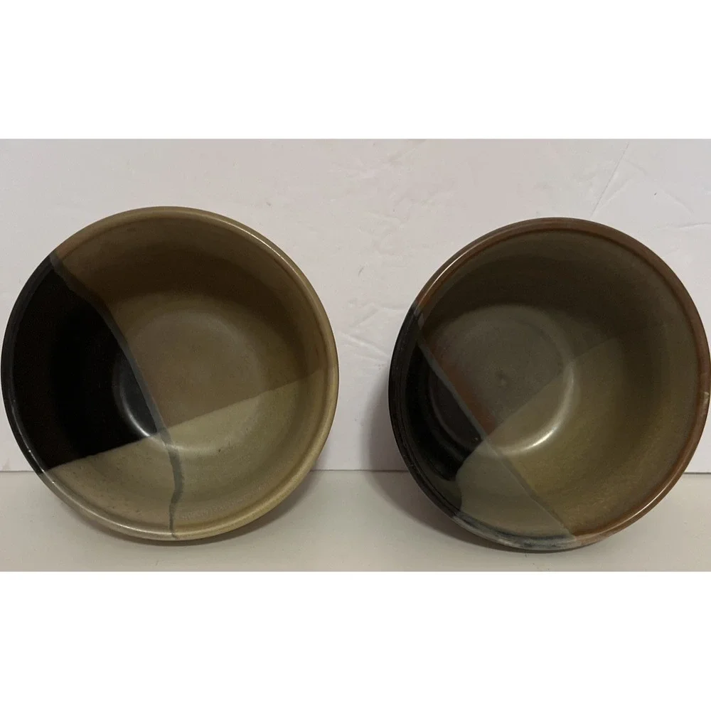 Set of 2 Sango 5022‎ Gold Dust Black Stoneware Ice Cream Bowls 5